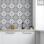 The Tiles Plaza Peel and Stick Encaustic Backsplash, Blue Patterned Vintage Stick on Tile, Stone Composite Self-Adhesive Wall Tile Sticker for Kitchen Bathroom Fireplace Stairs, 10 Sheets