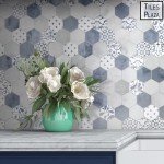 Peel and Stick Backsplash, Blue Cement Hexagon Stone Composite Marble Looks Self Adhesive Stick On Tiles Decorative Wall Tile for Kitchen Bathroom Shower, 10 Sheets