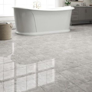 20-Pack Peel and Stick Floor Tiles Vinyl Floor 12 x 12 inch Self Adhesive Waterproof Glossy Flooring Planks DIY for Bathroom, Kitchen, Living Room, RV, Cover 20 Sq. Ft, Polish Light Grey Marble