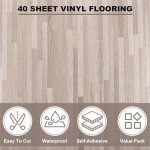 AKOLAFE 40 Sheet Vinyl Flooring 12x12 Peel and Stick Floor Tile Waterproof Clearance Vinyl Floor Tiles Striated Wood Self Adhesive Floor Tiles Sticky Laminate Flooring for Bathroom Kitchen Basement RV