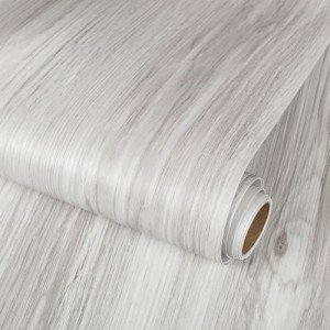 11.8x137.8inch Peel and Stick Floor Tile Wood Grain Texture, Self-Adhesive and Waterproof Vinyl Flooring Roll, No Residue Ash White Flooring for Bathroom, Kitchen, Bedroom (Covers 11.3 Sq.Ft)