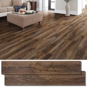 INMOZATA Peel and Stick Floor Tile Vinyl Flooring, Waterproof Vinyl Plank Flooring 36-Pack 54 Sq.Ft Wood Grain Self Adhesive Peel and Stick Flooring for Bedroom, Living Room, Kitchen, RV(Walnut)