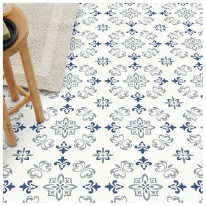 MORCART Peel and Stick Floor Tile - 20 PCS, 7.87" x 7.87" Vinyl Flooring - Waterproof Self-Adhesive Tile Sticker for Bathroom, Kitchen, Living Room, Bedroom - Blue and Gray/Retro Floral Look