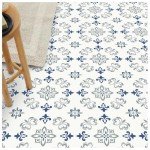 MORCART Peel and Stick Floor Tile - 20 PCS, 7.87" x 7.87" Vinyl Flooring - Waterproof Self-Adhesive Tile Sticker for Bathroom, Kitchen, Living Room, Bedroom - Blue and Gray/Retro Floral Look