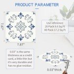 MORCART Peel and Stick Floor Tile - 20 PCS, 7.87" x 7.87" Vinyl Flooring - Waterproof Self-Adhesive Tile Sticker for Bathroom, Kitchen, Living Room, Bedroom - Blue and Gray/Retro Floral Look