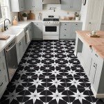 RomDeco 20 Pcs Peel and Stick Floor Tile Waterproof, 11.81 in *11.81 in Vinyl Flooring Black, Peel and Stick Flooring for Bathroom, Kitchen and Bedroom, Easy to Install Self-Adhesive