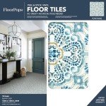 FloorPops FP2477 Fontaine Peel & Stick Floor Tiles, Blue