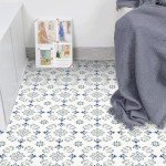 MORCART Peel and Stick Floor Tile - 20 PCS, 7.87" x 7.87" Vinyl Flooring - Waterproof Self-Adhesive Tile Sticker for Bathroom, Kitchen, Living Room, Bedroom - Blue and Gray/Retro Floral Look
