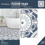 FloorPops 12-in by 12-in Blue Ezra Vinyl Peel & Stick Floor Tiles (10 Tiles), (10 sq.ft./Carton)