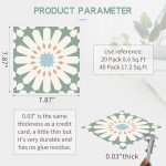 MORCART Peel and Stick Floor Tile - 20 PCS, 7.87" x 7.87" Vinyl Flooring - Waterproof Self-Adhesive Tile Sticker for Wall Backsplashes, Bathroom, Kitchen - Green and White Floral Look