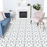 MORCART Peel and Stick Floor Tile - 20 PCS, 7.87" x 7.87" Vinyl Flooring - Waterproof Self-Adhesive Tile Sticker for Bathroom, Kitchen, Living Room, Bedroom - Blue and Gray/Retro Floral Look