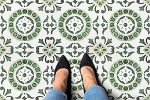 Retro Self Adhesive 12-Inch Vinyl Floor Tiles, 20 Tiles - 12" x 12", Green Medallion Pattern - Peel & Stick, DIY Flooring for Kitchen, Dining Room, Bedrooms & Bathrooms by Achim Home Decor