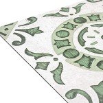 Retro Self Adhesive 12-Inch Vinyl Floor Tiles, 20 Tiles - 12" x 12", Green Medallion Pattern - Peel & Stick, DIY Flooring for Kitchen, Dining Room, Bedrooms & Bathrooms by Achim Home Decor