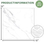 20-Pack Peel & Stick Floor Tiles 12 x 12 inch Vinyl Floor Self Adhesive Waterproof Flooring Planks DIY for Bathroom, Kitchen, Living Room, RV, Cover 20 Sq. Ft, White Vein Marble