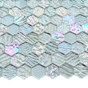 KALUCION 100 Pieces Hexagon Glass Mosaic Tiles for Crafts, Clear Iridescent Stained Glass Precut Hexagons for Stained Glass Honeycombs, Mosaic Projects, Home Decor
