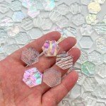 KALUCION 100 Pieces Hexagon Glass Mosaic Tiles for Crafts, Clear Iridescent Stained Glass Precut Hexagons for Stained Glass Honeycombs, Mosaic Projects, Home Decor