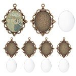 PH PandaHall 5pcs Pendant Tray Oval Charms Cabochon Bezel and 5pcs 40x30mm Glass Cabochon Dome Tiles Clear Cameo Memorial Photo Pendant for Bouquet Wedding Brides Graduation Charm
