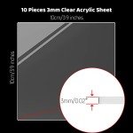 4 x 4 Inches Clear Plastic Acrylic Sheets 0.12 Inch Thick Acrylic Square Panel Transparent Square Signs for Crafts and Painting Supplies (10 Pieces)
