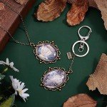 PH PandaHall 5pcs Pendant Tray Oval Charms Cabochon Bezel and 5pcs 40x30mm Glass Cabochon Dome Tiles Clear Cameo Memorial Photo Pendant for Bouquet Wedding Brides Graduation Charm
