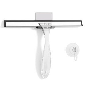 AmazerBath Shower Squeegee for Glass Doors, All-Purpose Squeegee with Suction Hook & Adhesive Hook, Clear Squeegee for Shower Glass, Windows, Mirrors, Tiles and Car Windows - 10 Inches, Clear