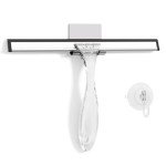 AmazerBath Shower Squeegee for Glass Doors, All-Purpose Squeegee with Suction Hook & Adhesive Hook, Clear Squeegee for Shower Glass, Windows, Mirrors, Tiles and Car Windows - 10 Inches, Clear