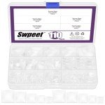 Swpeet 110Pcs 5 Sizes Square Transparent Glass Dome Cabochons Tiles Assortment Kit, Clear Glass Cabochons Tiles for Photo Pendant Necklace Jewelry Making Craft