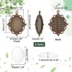 PH PandaHall 5pcs Pendant Tray Oval Charms Cabochon Bezel and 5pcs 40x30mm Glass Cabochon Dome Tiles Clear Cameo Memorial Photo Pendant for Bouquet Wedding Brides Graduation Charm