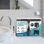 All-Purpose Stainless Steel Shower Squeegee for Shower Doors with 2 Adhesive Hooks, Bathroom Cleaner Tool Household Window Mirror Squeegee for Home Cleaning, Glass Door, Tile Wall, Car, 10 Inch Black