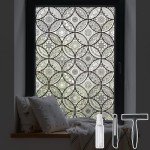 DKTIE Boho Stained Glass Look Window Privacy Film with Installation Tools, Decorative Frosted Glass Window Film Static Cling No Glue Removable, Pure Black, 17.7" x 78.7"