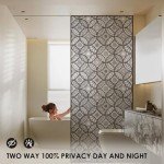 DKTIE Boho Stained Glass Look Window Privacy Film with Installation Tools, Decorative Frosted Glass Window Film Static Cling No Glue Removable, Pure Black, 17.7" x 78.7"