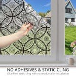 DKTIE Boho Stained Glass Look Window Privacy Film with Installation Tools, Decorative Frosted Glass Window Film Static Cling No Glue Removable, Pure Black, 17.7" x 78.7"