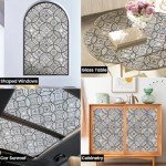 DKTIE Boho Stained Glass Look Window Privacy Film with Installation Tools, Decorative Frosted Glass Window Film Static Cling No Glue Removable, Pure Black, 17.7" x 78.7"