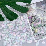 LITMIND Iridescent Texture Transparent Stained Glass Mosaic Tiles for Crafts - 240 Pieces, 5 Shapes Mixed (Rectangle, Triangle, Rhombus, Square, Leaf) - Ideal for Mosaic Making Projects and Beginners