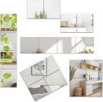 QEEYON 2Pcs 16 x 12'' Glass Wall Mirror Tile Self Adhesive Frameless High Clear Mirror Sheet Wall Decor for Bedroom, Living Room, Bathroom, Home Gym, Hallway, Door etc