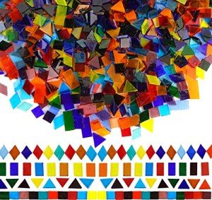 Lanyani 1600 Transparent Cathedral Glass Mosaic Tiles for Arts and Crafts - Mixed Color Stained Glass Pieces, 4 Shapes Mixed