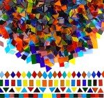 Lanyani 1600 Transparent Cathedral Glass Mosaic Tiles for Arts and Crafts - Mixed Color Stained Glass Pieces, 4 Shapes Mixed