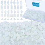 LITMIND Misty White Stained Glass Mosaic Tiles - 240 Pieces in 5 Shapes (Rectangle, Triangle, Rhombus, Square, Leaf) for Crafts & Mosaic Projects