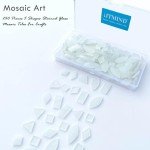 LITMIND Misty White Stained Glass Mosaic Tiles - 240 Pieces in 5 Shapes (Rectangle, Triangle, Rhombus, Square, Leaf) for Crafts & Mosaic Projects