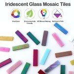 LITMIND Rectangular Iridescent Glass Mosaic Tiles for Crafts, 1.6" x 0.4" Precut Mixed Colors Stained Glass Strips, DIY Mosaic Making Supplies for Adults, 8oz