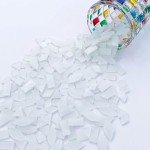 LITMIND Misty White Stained Glass Mosaic Tiles - 240 Pieces in 5 Shapes (Rectangle, Triangle, Rhombus, Square, Leaf) for Crafts & Mosaic Projects