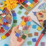 Youway Style Blue Mosaic Tiles for Crafts Bulk,3/4 inch Vitreous Square Glossy Mosaic Pieces, 2.2 Pounds Mosaic Glass Tiles for DIY Art Crafts Supplies