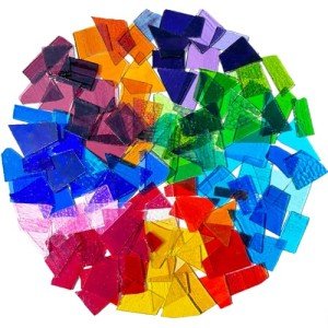 PALJOLLY Colorful Stained Glass Scraps, Transparent Glass Mosaic Tiles for Crafts Bulk, Irregular Stained Glass Sheets, 35oz Value Pack