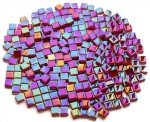 CHICSHIS 0.66lbs Ruby Red Iridescent Mosaic Tiles, 3/8" Square Glass Pieces With Smooth Edges, Ideal for Making Supplies, Small Colored Glass Tiles for DIY Coaster Projects