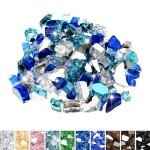 Mr. Fireglass 10 Pounds Blended Fire Glass - 1/2 Inch Mixed Colored High Luster Reflective Tempered Glass Rocks for Fireplace Fire Pit Table Fireplace and Landscaping, Aqua Blue+Cobalt Blue+Platinum