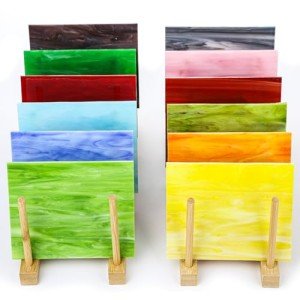 12 Sheets Opaque Stained Glass Bulk Variety Pack, 4 x 6 Inch Mosaic Glass Tiles for Crafts, Assorted Colors Cathedral Art Glass, Glass Sheets for Stained Glass Making Projects