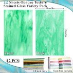 12 Sheets Opaque Stained Glass Bulk Variety Pack, 4 x 6 Inch Mosaic Glass Tiles for Crafts, Assorted Colors Cathedral Art Glass, Glass Sheets for Stained Glass Making Projects