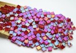 CHICSHIS 0.66lbs Ruby Red Iridescent Mosaic Tiles, 3/8" Square Glass Pieces With Smooth Edges, Ideal for Making Supplies, Small Colored Glass Tiles for DIY Coaster Projects