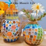 AITINIA DIY Mosaic Tiles for Crafts, Colorful Glass Mosaic Kits for Adults, 350 Pcs Bulk Stained Glass Mosaic Tiles, Children Handmade Art Craft Projects for Home Decoration (Square Shape)