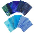 Lanyani 10 Sheets Variety Stained Glass Sheets Pack, 4 x 6 inch Large Cathedral Glass Mosaic Tiles for Crafts, Blue Mixed