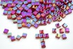 CHICSHIS 0.66lbs Ruby Red Iridescent Mosaic Tiles, 3/8" Square Glass Pieces With Smooth Edges, Ideal for Making Supplies, Small Colored Glass Tiles for DIY Coaster Projects